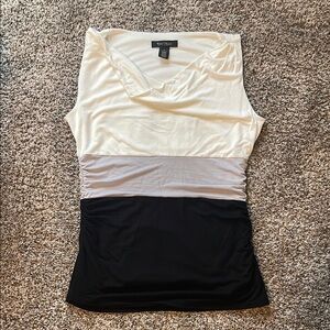 White House Black Market Ruched White, Gray, and Black Tank Top